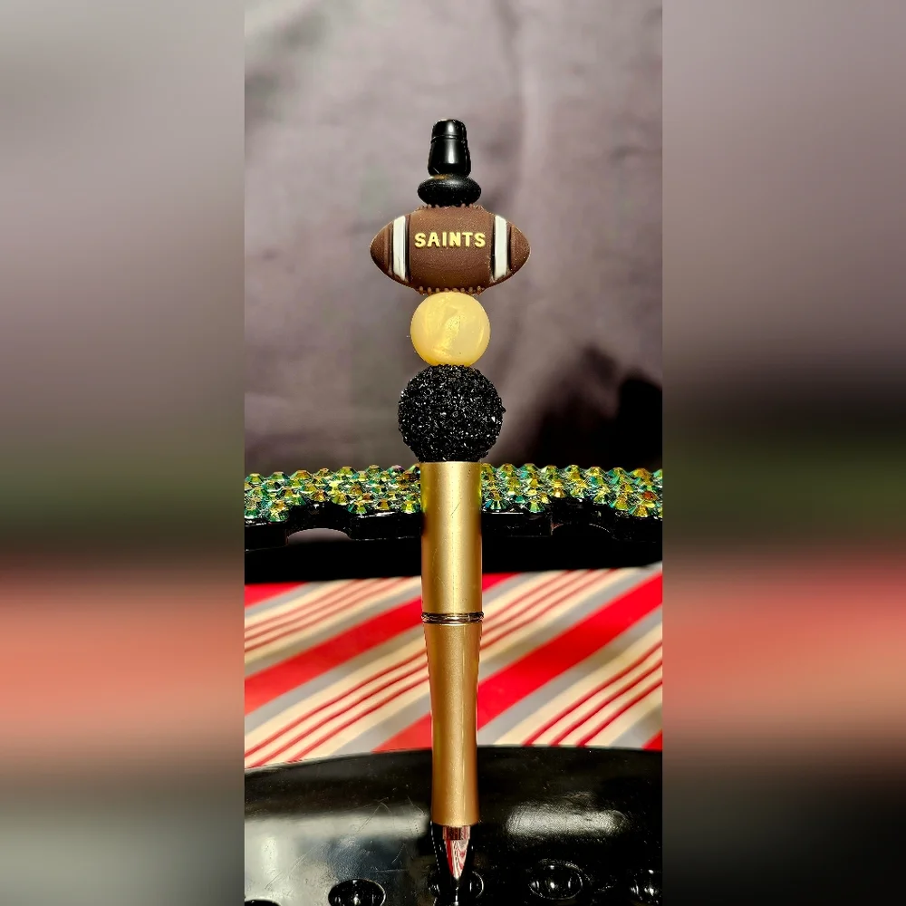NFL New Orleans Saints Sparkly/Blingy Custom Created Super Fan Beaded Pen
